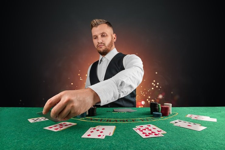 Studio live-dealer Evolution Gaming dengan dealer profesional di depan kamera